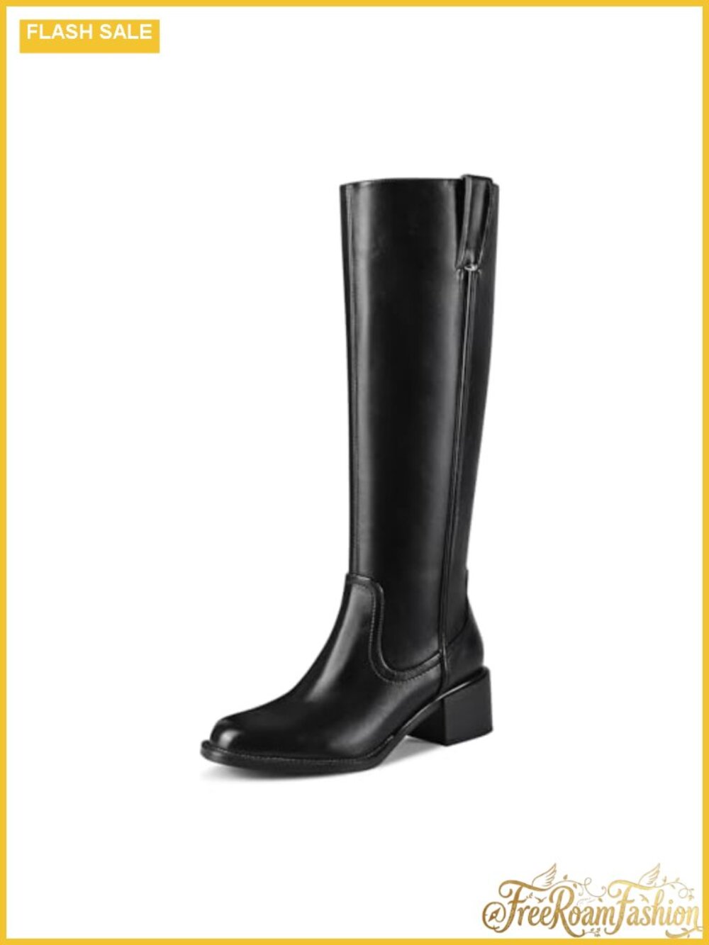 Faux Leather Knee High Riding Boots Chunky Block Heel Tall Boots
